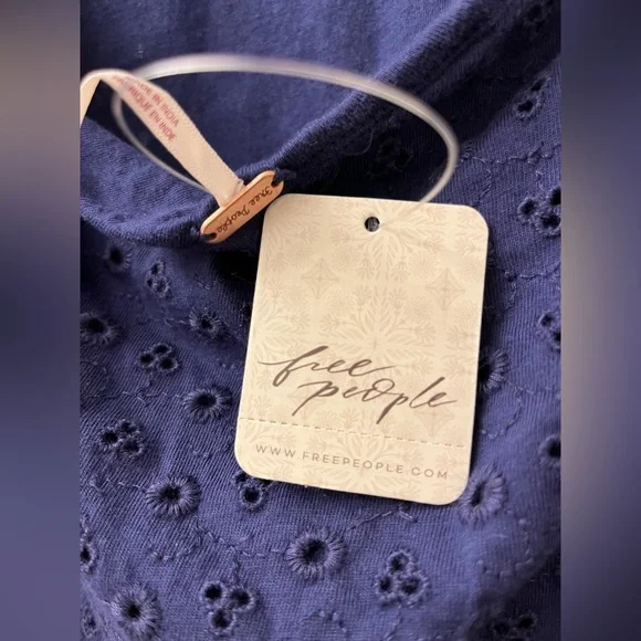 NWT Free People Apricot Rose Puff Sleeve Eyelet Dress in Living Indigo - Picture 8 of 14